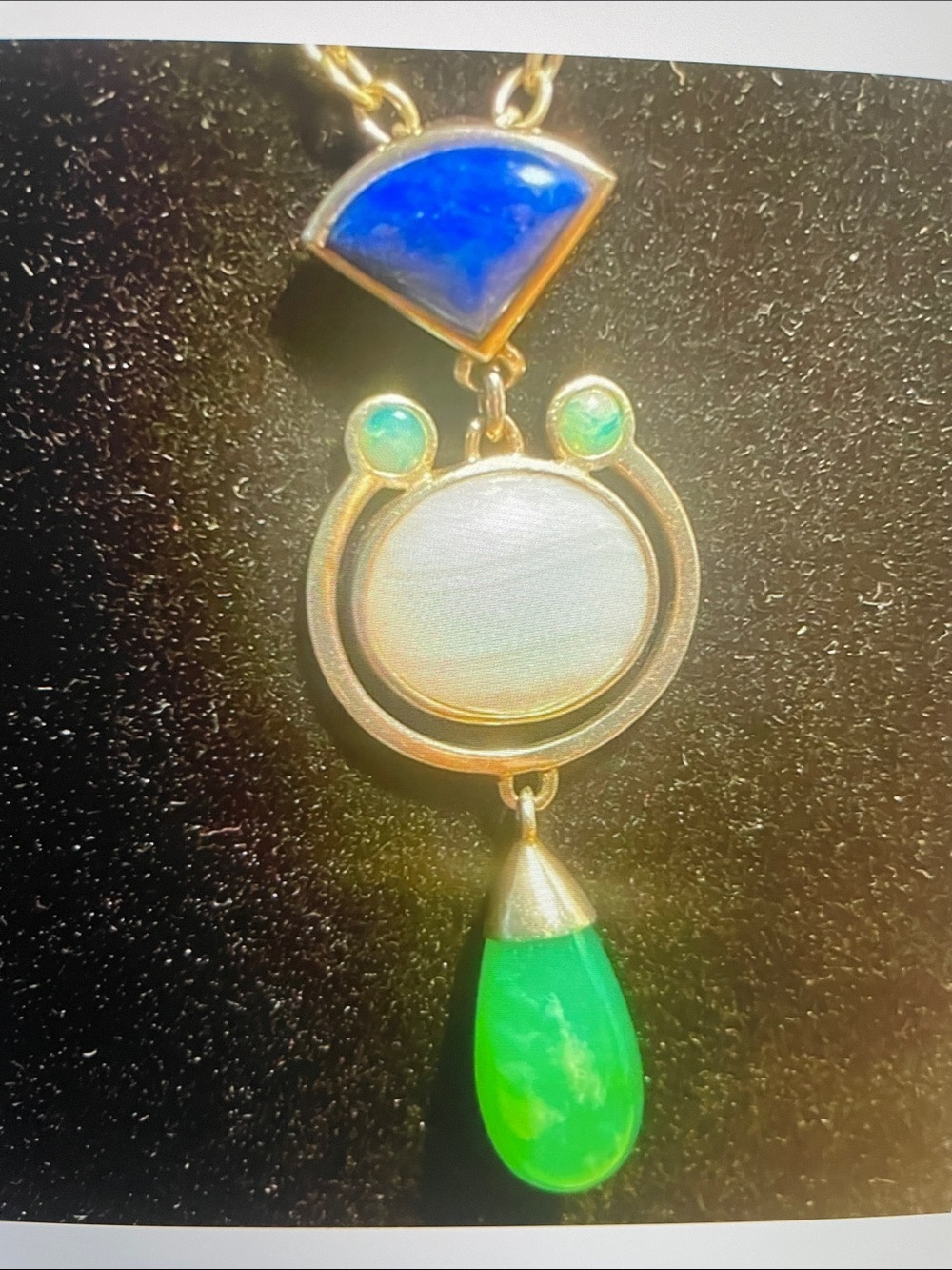 Vintage Jade,Lapis,Sodalite set in Sterling Silver Necklace